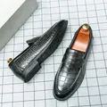Chaussures de mariage en cuir de crocodile argenté pour hommes chaussures provoqué pointues à