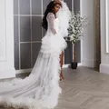 Robe longue transparente en tulle blanc pour femme tenue à volants manches bouffantes vêtements