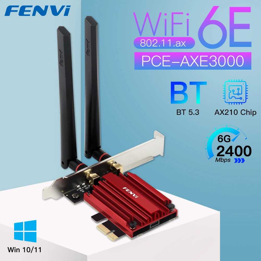 FENVI WiFi 6E AX210 5374Mbps Adattatore PCIE Wireless Tri Band 2.4G/5G/6Ghz Compatibile Bluetooth5.3 Scheda WiFi di Rete Per Win 10/11