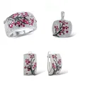 Romantic 925 Sterling Silver Jewelry Sets for Women Shiny Red Zircon Leaves Branch