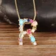 Nidin New Fashion Colorful Initial Letter Necklace Multicolor Rainbow Pendant Necklace for Women