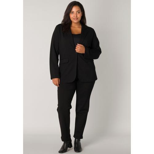 Jerseyblazer BASE LEVEL CURVY Gr. 58 (60), schwarz Damen Blazer mit Taschenklappen