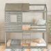 Twin Over Twin Antique Gray Wooden Bunk Bed w/ Roof, Window, Guardrail, Ladder Loft Bed for Kids, Teens, Space-Saving