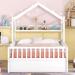 Wood Full Size House Platform Bed w/ Twin Size Trundle Kids Bed Frame & Shelf, Safety Guard Rails Upholstered Bed, White