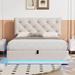 Full Size Upholstered Platform Bed w/ Hydraulic Storage System & LED Light Modern Storage Bed w/ Button-tufted Design Headboard