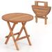 Costway Patio Folding Side Table Teak Wood Round Slatted Tabletop