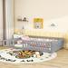 Full Size Gray Upholstered Bed Floor Bed w/ Door & Safety Guardrails Kids Bed for Kids,Teens, Platform Bed, Easy Assembly