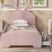 Twin Size Platform Bed w/ Cartoon Ears Shaped Headboard Upholstered Bed & 2 Drawers Storage Bed No Box Spring Needed, Pink