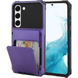 Wallet Case for Samsung Galaxy S23 Case with 4-Card Credit Card Holder Slot Shockproof Cover Hybrid Heavy Duty Protection Armor Phone Case Compatible with Samsung Galaxy S23-Purple