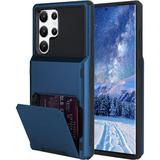 Wallet Case for Samsung Galaxy S22 Ultra Case with 4-Card Credit Card Holder Slot Shockproof Cover Hybrid Heavy Duty Protection Armor Phone Case Compatible with Galaxy S22 Ultra 5G-Blue