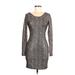 Haute Monde Casual Dress - Bodycon Scoop Neck Long sleeves: Gray Snake Print Dresses - Women's Size Medium