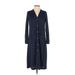 J.Crew Casual Dress - Shirtdress V Neck 3/4 sleeves: Blue Solid Dresses - Women's Size 2X-Small
