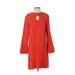 Derek Lam Casual Dress - Shift Keyhole Long sleeves: Red Solid Dresses - New - Women's Size 4