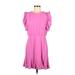 Express Casual Dress Crew Neck Short sleeves: Pink Solid Dresses - Women's Size Medium