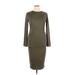 Casual Dress - Midi Crew Neck 3/4 sleeves: Green Solid Dresses - Women's Size X-Large