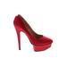 Charlotte Olympia Heels: Pumps Stilleto Minimalist Red Print Shoes - Women's Size 35.5 - Almond Toe