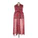 FASHION TO FIGURE Casual Dress - Midi V Neck Sleeveless: Red Floral Dresses - Women's Size 3X Plus