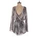 Fashion Nova Romper Plunge Long sleeves: Silver Rompers - Women's Size Small