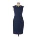 Calvin Klein Cocktail Dress - Sheath Crew Neck Sleeveless: Blue Print Dresses - Women's Size 2