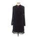 DKNY Casual Dress - Shift Tie Neck Long sleeves: Black Solid Dresses - New - Women's Size 0 Petite