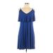 Soprano Casual Dress - Mini V-Neck Sleeveless: Blue Print Dresses - Women's Size Large