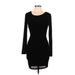 Crystal Doll Casual Dress - Mini Scoop Neck Long sleeves: Black Solid Dresses - Women's Size Medium