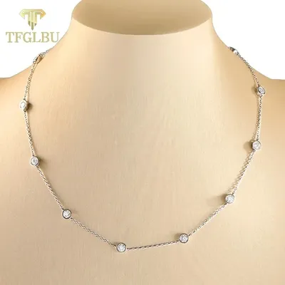 TFGLBU 3/4/5mm Real D Color Moissanite Necklace for Women Trendy Simple Bubble Pentant Birthday Gift 925 Sterling Silver Jewelry