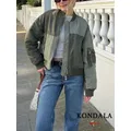 KONDALA Streetwear Armygreen Bomber Jackets Women Patchwork Zipper Pockets Oversized Jackets Fashion