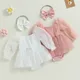 Lioraitiin 0-24M Newborn Baby Girl Romper Princess Infant Toddler Long Sleeve Tulle Jumpsuit + Bow