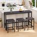 Modern Design Kitchen Dining Table Set, Pub Table, Long Dining Table Set with 3 Stools, Easy Assembly, Dark Gray