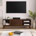 Rattan Walnut TV Stand with Rattan Cabinet Doors and Wire Hole, 59" Entertainment Center TV Console Table for up to 65" TVs