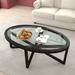 Glass Top Coffee Table Oval End Table with Solid Wood Base