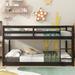 Twin Size Espresso Low Bunk Bed, Twin Over Twin Bunk Bed Frame w/ Full Guardrails & Ladder, Floor Bunk Beds for Kids Boys Girls