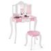 Kid's Wooden Vanity Table and Stool Set with 3-Panel Acrylic Mirror-White - 27"L × 16.5"W × 39.5"H