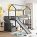 Twin Loft Bed with Two Drawers and Slide, House Bed with Slide