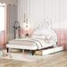 Full/Twin Size Upholstered Leather Platform Bed with Rabbit Ornament and 4 Drawers