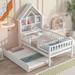 Twin Size House-Shaped Headboard with Fence Guardrails and Trundle