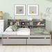 Modern Design Solid Wood Bed with Side Bookcase and Drawers