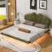 Full Size PU Leather Platform Bed Solid Pine Bed Frame with Underbed LED Light