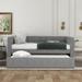 Upholstered Fabric Daybed, Twin Size Daybed with Trundle & Padded Back