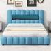 Low-Profile Platform Bed Queen Size Storage Bed Grounded Bed with USB Port & LED Headboard, LED Upholstered Platform Bed, Blue