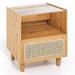 Bamboo Rattan Nightstand with Drawer and Solid Wood Legs