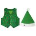 Quealent Boys Childrenscostume Male Big Kid Big Bow Outfits Toddler Boys Girls Christmas Prints Costome Party Vest Hat Outfit Set New Baby Gift (Green 8-10 Years)