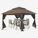 Texinpress 13 x13 ft Gazebo Tent Outdoor Pop up Gazebo Canopy Shelter with Mosquito Netting Brown