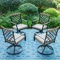 Summit Living 4-Piece Patio Outdoor Swivel Dining Chairs Set of 4 Cushioned Seating Group Black & Beige