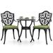 Nuu Garden 3 Piece Cast Aluminum Outdoor Bistro Set Patio Bistro Set with Cushions and Umbrella Hole Rust-Resistant Outdoor Bistro Set Black&Green