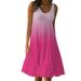 asdoklhq Womens Plus Size Clearance Dresses Womens Fashion Holiday Summer Gradient Print Sleeveless Party Beach Dress