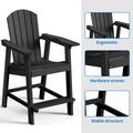 Dextrus Tall Adirondack Chair Poly Lumber Outdoor Bar Stools with Wide Armrest 350Lbs Support Patio Chair for Balcony Deck Garden - Black