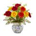 Nearly Natural 17 in. Gerber Daisy and Maiden Hair Artificial Arrangement in Vase