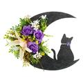 HANXIULIN Moon Wreaths for Front Door Moon Wreath With Cat Wall Decor Cat Door Wreath Cat Decorations for Indoor Outdoor Window Wall Art Holiday Home Decor